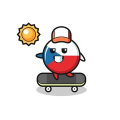 czech flag badge character illustration ride a skateboard