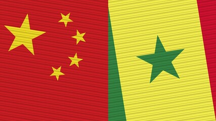 Senegal and China Flags Together Fabric Texture Illustration Background