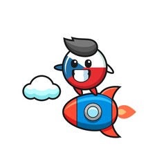 czech flag badge mascot character riding a rocket