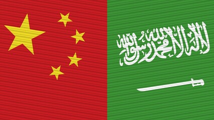 Saudi Arabia and China Flags Together Fabric Texture Illustration Background