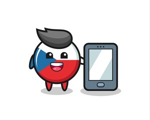 czech flag badge illustration cartoon holding a smartphone