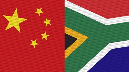South Africa and China Flags Together Fabric Texture Illustration Background