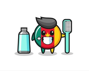 Mascot Illustration of cameroon flag badge with a toothbrush