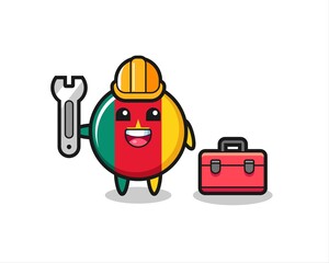 Mascot cartoon of cameroon flag badge as a mechanic