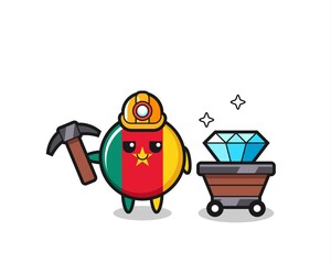 Character Illustration of cameroon flag badge as a miner
