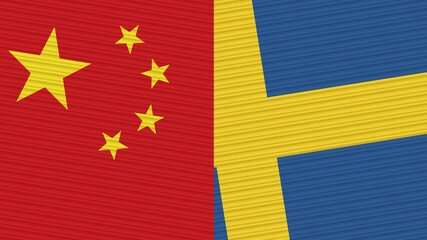 Sweden and China Flags Together Fabric Texture Illustration Background