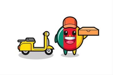 Character Illustration of cameroon flag badge as a pizza deliveryman