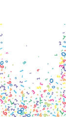 Falling colorful messy numbers. Math study concept with flying digits. Mesmeric back to school mathematics banner on white background. Falling numbers vector illustration.