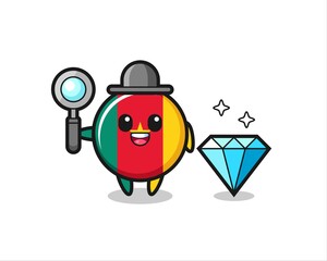 Illustration of cameroon flag badge character with a diamond