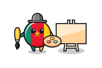 Illustration of cameroon flag badge mascot as a painter