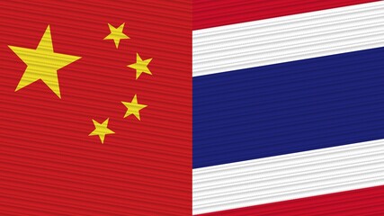 Thailand and China Flags Together Fabric Texture Illustration Background