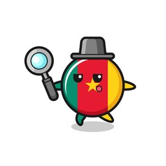 cameroon flag badge cartoon character searching with a magnifying glass
