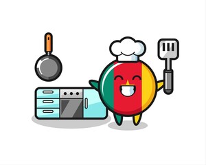 cameroon flag badge character illustration as a chef is cooking