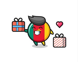 cameroon flag badge mascot cartoon giving the gift