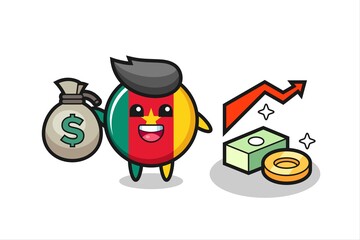 cameroon flag badge illustration cartoon holding money sack