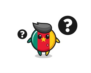 Cartoon Illustration of cameroon flag badge with the question mark