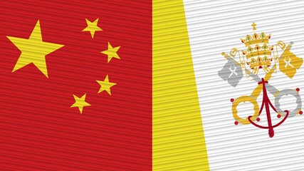 Vatican and China Flags Together Fabric Texture Illustration Background