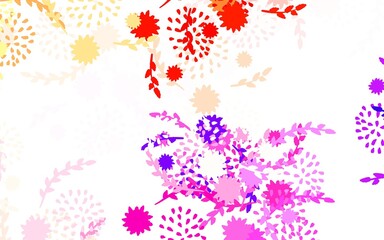 Light Red, Yellow vector doodle backdrop with flowers, roses.