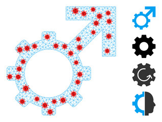 Network technological potence with infection style. Mesh carcass technological potence image in lowpoly style with structured linear items and red infection centers.