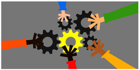 Illustration Bussiness People Joining Gears Vector Design