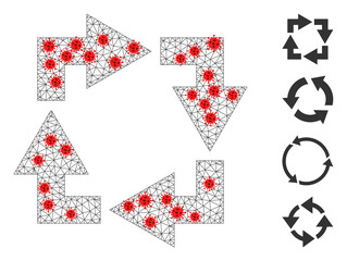 Network recycle in lockdown style. Polygonal carcass recycle image in lowpoly style with structured linear items and red coronavirus items.