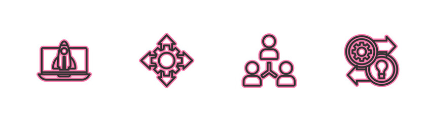 Set line Startup project concept, Project team base, and Human resources icon. Vector