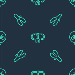 Set line Bicycle handlebar, seat and on seamless pattern. Vector
