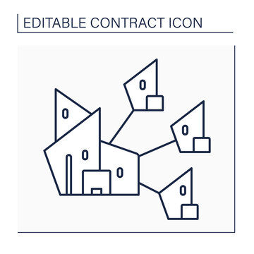 Parent company line icon. Company has controlling interest in other enterprises. Distance controls all businesses. Contract concept. Isolated vector illustration. Editable stroke