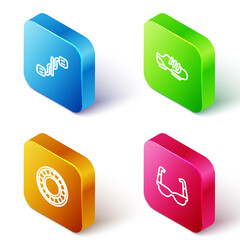 Set Isometric line Bicycle pedals, shoes, ball bearing and Sport cycling sunglasses icon. Vector