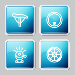 Set line Bicycle seat, wheel, bell and icon. Vector