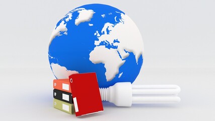 3d illustration globe with file and bulb