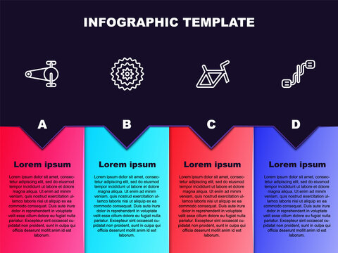 Set line Bicycle chain with gear, cassette, frame and pedals. Business infographic template. Vector