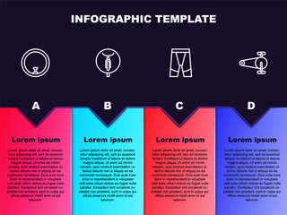 Set line Bicycle wheel, , Cycling shorts and chain with gear. Business infographic template. Vector