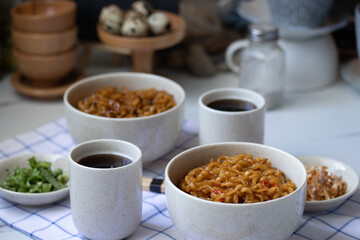 Korean hot and spicy instant noodle and seaweed