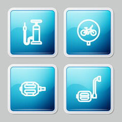 Set line Bicycle air pump, , pedal and icon. Vector