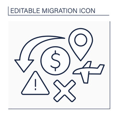 Crisis line icon. Humanitarian catastrophe, economical crushes. Too many migrants. Migration concept. Isolated vector illustration. Editable stroke