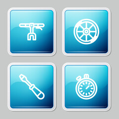 Fototapeta premium Set line Bicycle handlebar, wheel, Screwdriver and Stopwatch icon. Vector