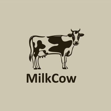 dairy milk cow logo, silhouette of smart cow standing vector illustrations