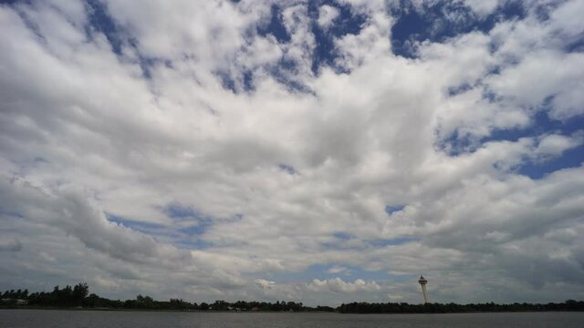 Time-Lapse photo, Natural Sky Background, Daytime sky with clouds of the rainy season over the river.