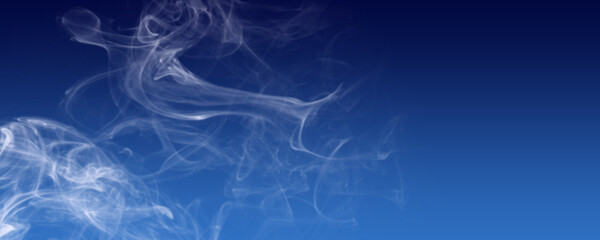 Fototapeta na wymiar White smoke on blue gradient background