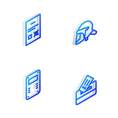 Set Isometric line Police helmet, Poll document, assault shield and Vote box icon. Vector