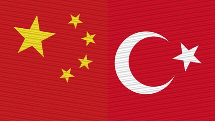 Turkey and China Flags Together Fabric Texture Illustration Background