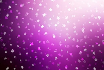 Light Pink vector background with xmas snowflakes, stars.