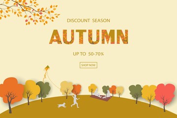 Discount season with family happy on autumn or fall background,for shopping promotion,banner,poster,flyer or website