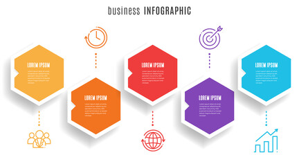 Hexagon timeline infographic template 5 steps