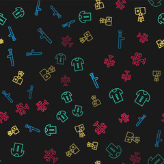 Set line Police rubber baton, T-shirt protest, officer and Scales justice on seamless pattern. Vector
