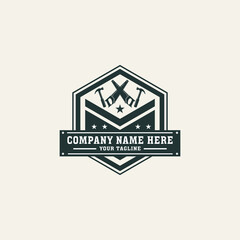 label construction carpentry, hammer, handsaw, repair, veteran, vintage retro for business is a home renovation company.