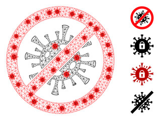 Mesh stop flu virus with lockdown style. Mesh carcass stop flu virus image in lowpoly style with organized lines and red infection centers.
