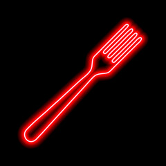Neon red fork silhouette on a black background