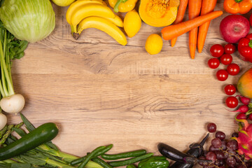 カラフルな野菜とフルーツのフレーム写真